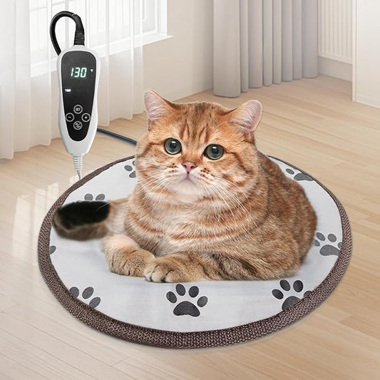 Cat Heating Pad Round with Smart Thermostat Switch and Power Line Protection by Afullrangeofservicesforyourpet