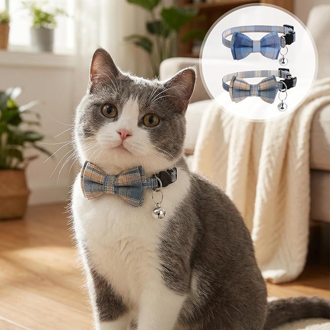 2Pcs Cat Collar Breakaway, Cute Plaid Cats Collar - Image 4