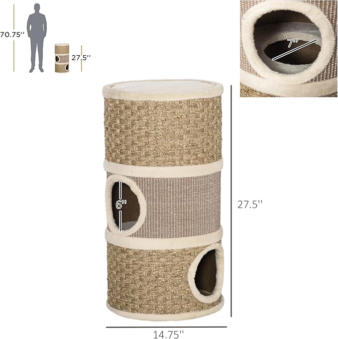 PawHut 28 Inch Cat Condo, 3 Story Cat Hideaway - Image 7