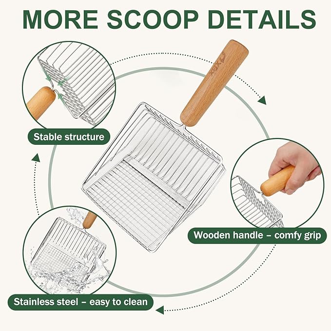 XBX Cat Litter Scoop with Holder, Heavy Duty Litter Sifter, Stainless Steel - Image 5