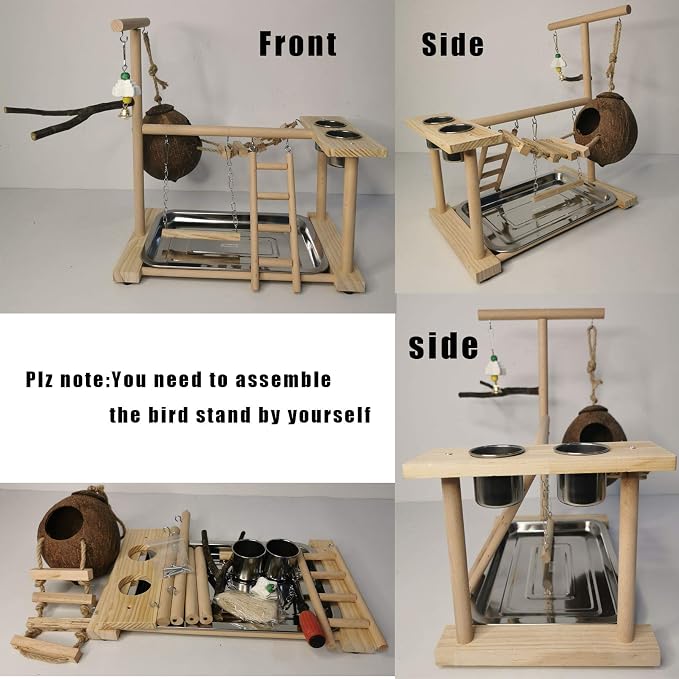 Parakeet Playground Bird Play Stand Natural Wood Perch Gym Parrots Nest Climb - Image 4