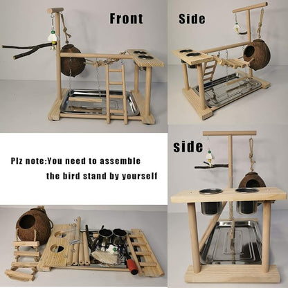 Parakeet Playground Bird Play Stand Natural Wood Perch Gym Parrots Nest Climb - Image 4