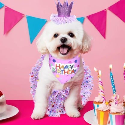 Dog Birthday Bandana with Hat and Dress Girl Set, Dog Birthday Hat Bandana Girl - Image 4