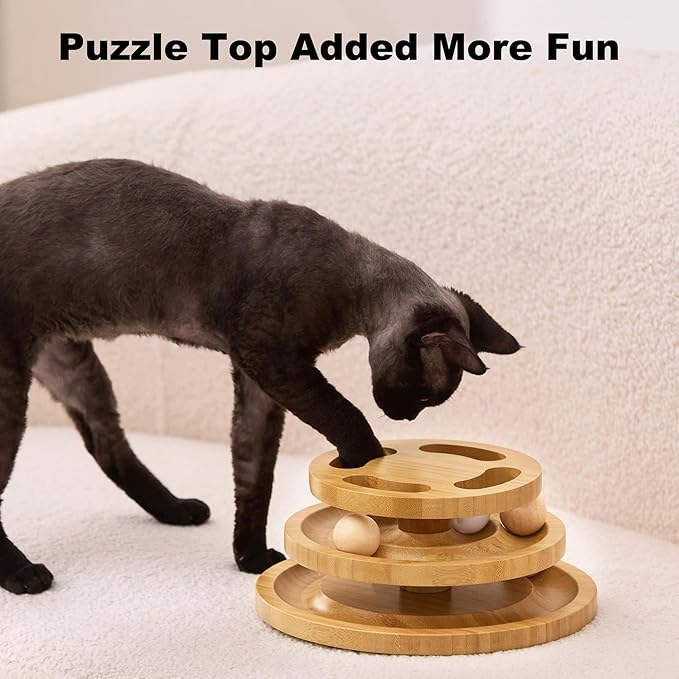 Cat Ball Track Toy with Puzzle Top, Extra Large Wooden Cat Toys - Image 3