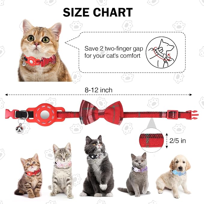 Airtag Cat Collar with Bells and Bowtie -Safety Elastic Band Kitten Collar - Image 3