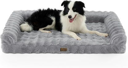 Faux Fur Orthopedic Dog Bed, Extra Large Dog Bed, Supportive Foam Pet Sofa by COZYKISS