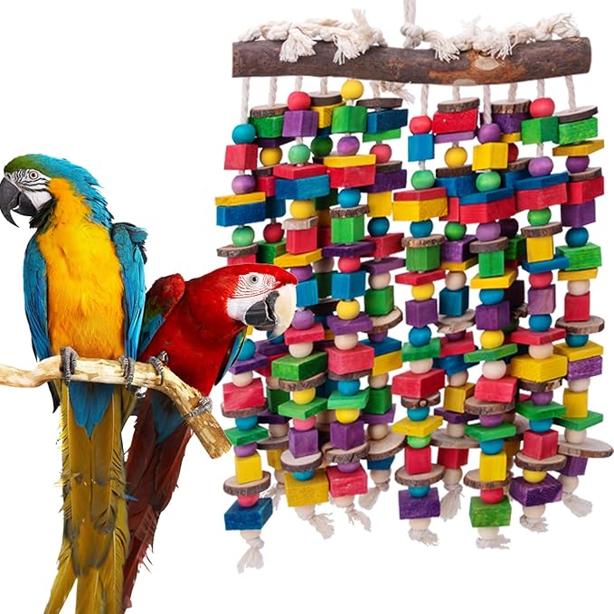 Deloky Extra Large Bird Parrot Chewing Toy-Multicolored Natural Wooden Blocks - Image 7