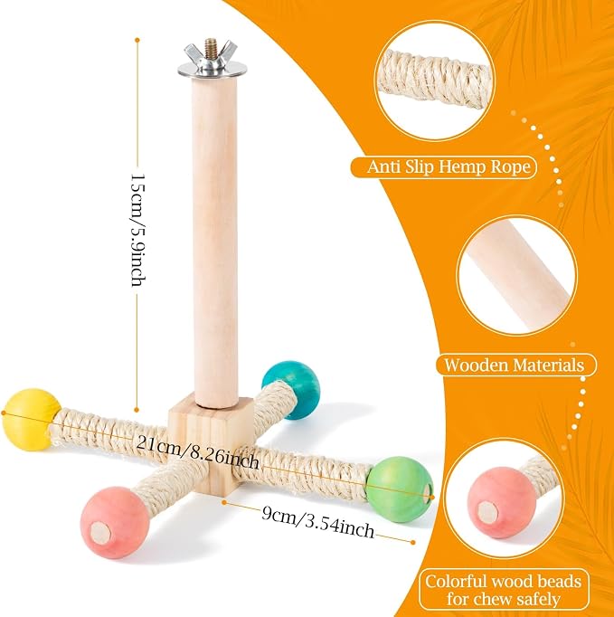 Rotating Bird Perches Toy, Interactive Spinning Parrot Parakeet Toys, Wooden - Image 6
