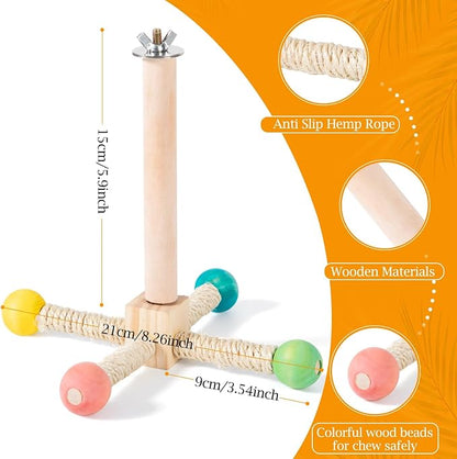 Rotating Bird Perches Toy, Interactive Spinning Parrot Parakeet Toys, Wooden - Image 6