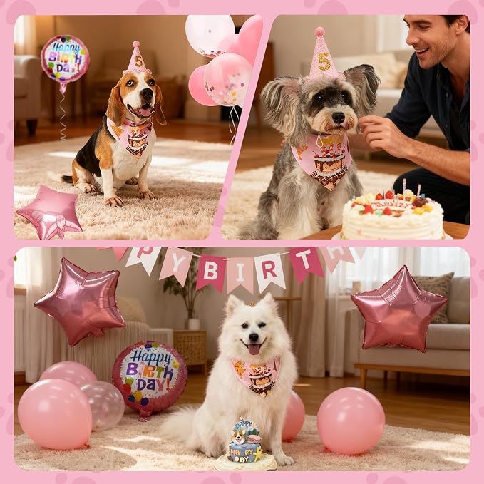 Dog & Cat Birthday Party Decorations Set Include Bandana, Adjustable Hat - Image 3