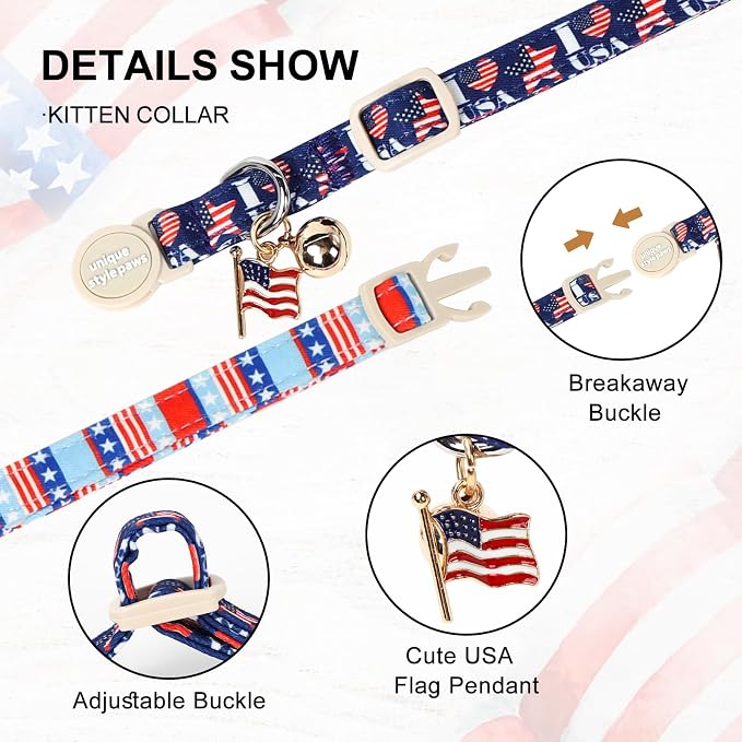Unique Style Paws 4th of July Cat Collar, Cute Cat Collars - Image 4