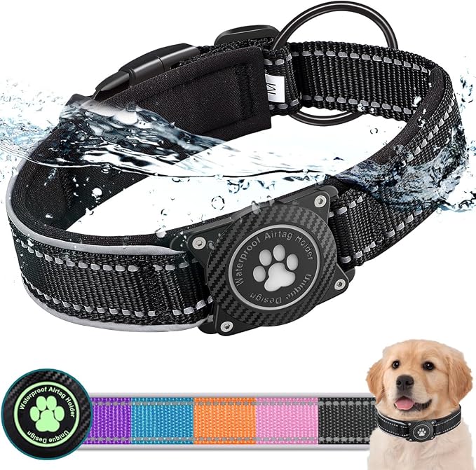 Airtag Dog Collar with Waterproof Air Tag Holder, Luminous Reflective, Soft by OKVSKO