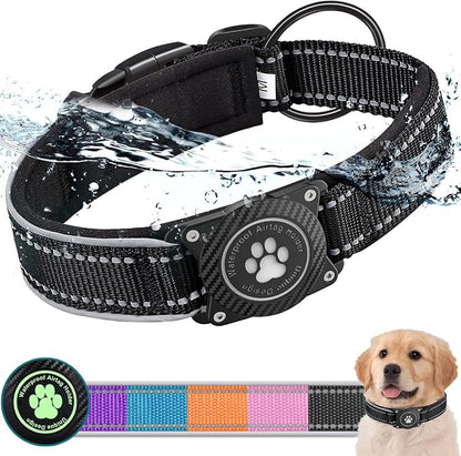 Airtag Dog Collar with Waterproof Air Tag Holder, Luminous Reflective, Soft by OKVSKO
