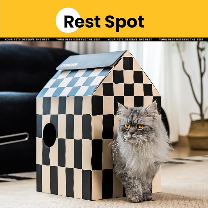 Cardboard Cat House with Scratch Pad & Catnip, Cat Play Scratching House - Image 4