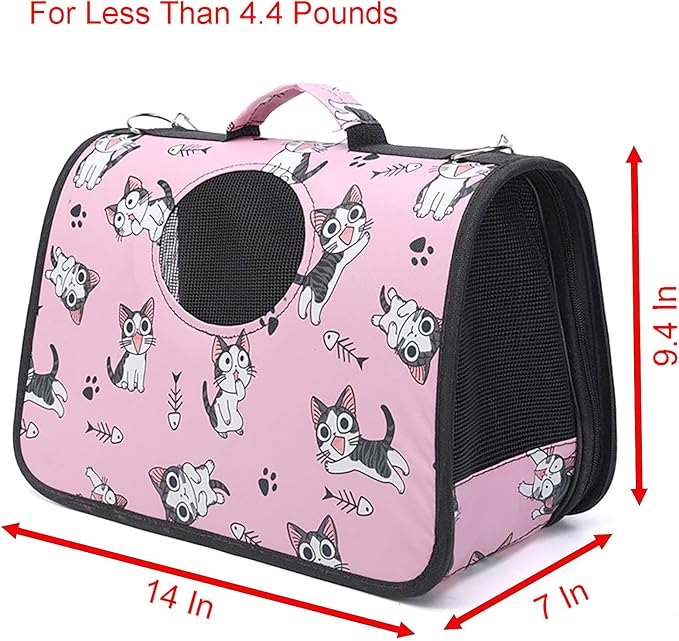 Pet Carrier with Shoulder Strap, 14 Inch x 9.4 Inch x 7 Inch Foldable Pink - Image 4