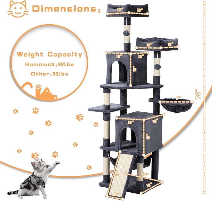 Cat Tree, 70-Inch Cat Tree Tower - Image 5