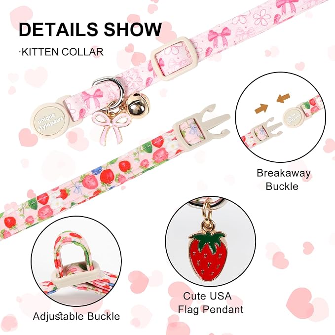 Unique Style Paws Pink Flower Kitten Collars, Cute Pink Bow Cats Collar - Image 3