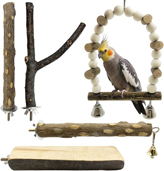 5Pcs Natural Wooden Bird Perch Set – Parrot Perch Toys, Bird Cage Perches by Unknown