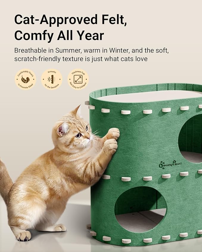 DownyPaws Cat House for Indoor Cats, 2-Storey Foldable Cat Bed Cave, Felt Cats - Image 3