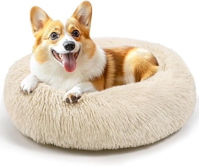 28in Large Dog Bed, Medium Size Dog and Cats, Calming Donut Bed by Hoewina