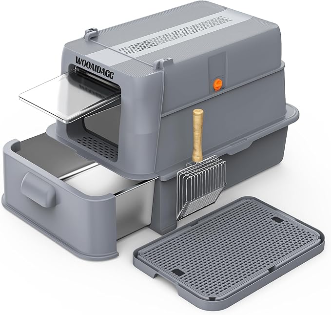 Enclosed Stainless Steel Cat Litter Box by WOOAIDAGG
