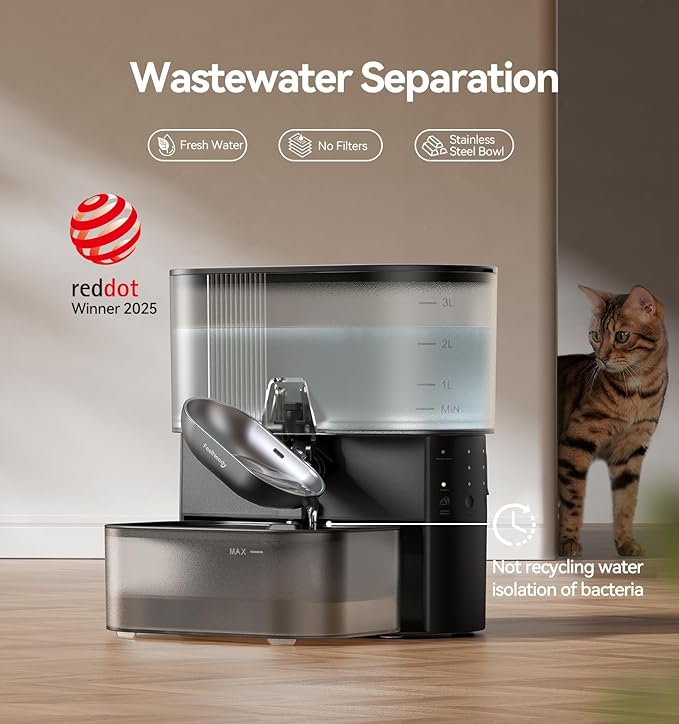 Wireless Cat Water Fountain No Filters, Wastewater Separation, FEELNEEDY - Image 2