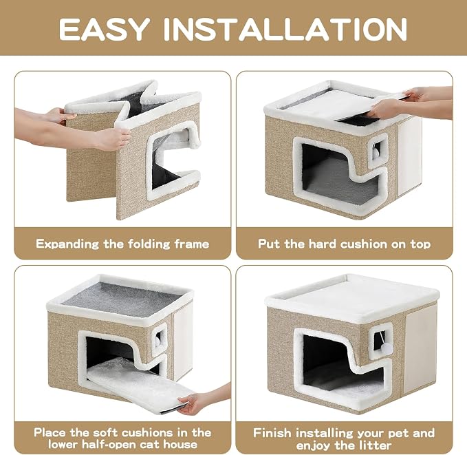 Cat Houses for Indoor Cats, Covered Cat Cave Bed - Image 6