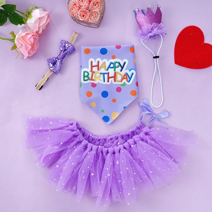 hoyuwak Dog Birthday Party Supplies Girl Dog Birthday Bandana Tutu Set Cute Hat - Image 5