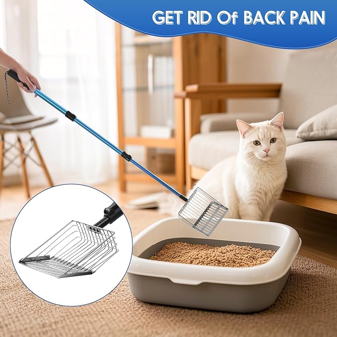 Cat Litter Scoop Long Handle: 22"-40.5" Extendable Metal Cat Poop Scooper - Image 2