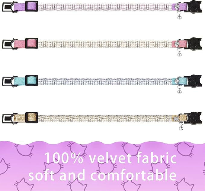 Weewooday 4 Pieces Rhinestones Cat Collars Breakaway Cat Collar - Image 4