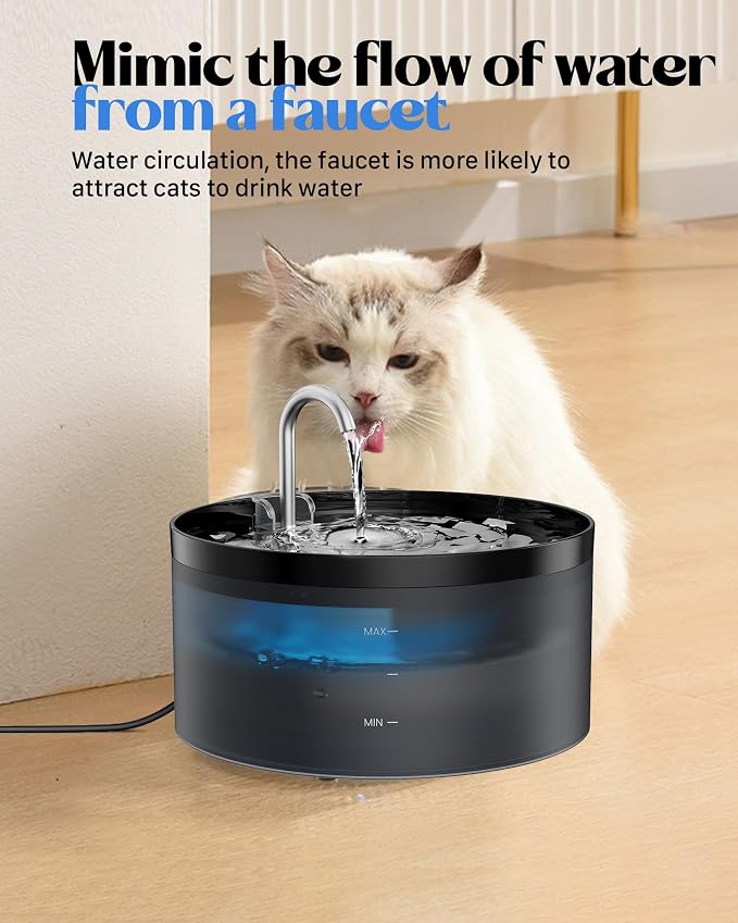 Cat Water Fountain for Cats Indoor: GIOTOHUN 108oz/3.2L Black Cat Drinking - Image 2