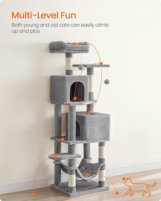 Feandrea Cat Tree, 59.5-Inch Tall Cat Tower, Plush Multi-Level Condo - Image 3