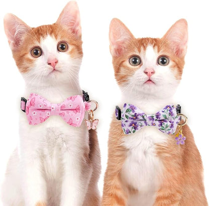 2 Pack Cotton Cat Collar with Bow Tie and Bell - Image 6