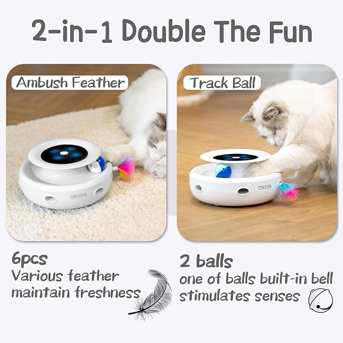 ORSDA 2in1 Interactive Toys for Indoor Cats, Timer Auto On/Off, Cat Toy Balls & - Image 2
