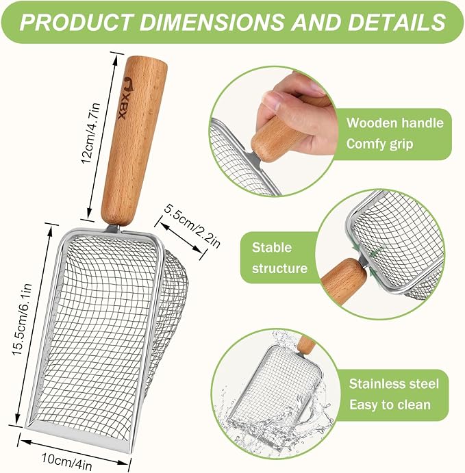 XBX Cat Litter Scoop with Holder – Metal Mesh Litter Scooper, Wooden Handle - Image 5