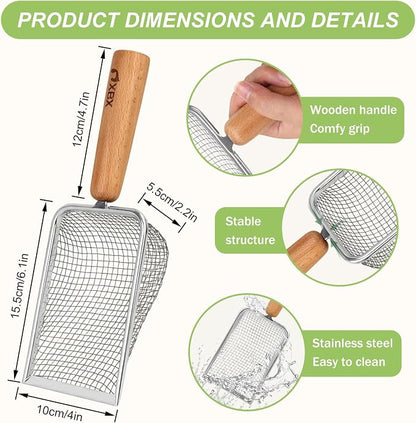 XBX Cat Litter Scoop with Holder – Metal Mesh Litter Scooper, Wooden Handle - Image 5