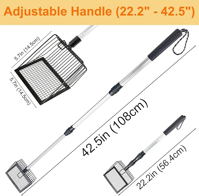 Cat Litter Scoop with Extendable Long Handle, 22.2"-42.5" No Bending Back Metal - Image 6