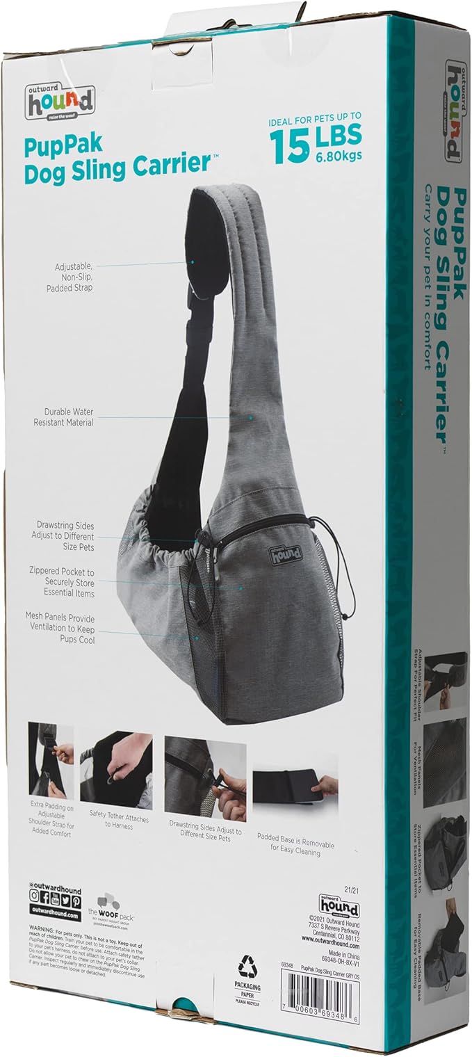 Outward Hound PupPak Sling Dog Carrier, Adjustable Strap, Mesh Ventilation - Image 3