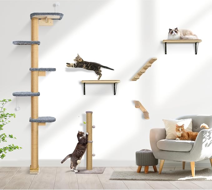 Cat Wall Shelves for Kittens, 83” Floor to Ceiling Cat Tree - Image 7