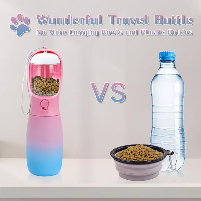 Dog Water Bottle with Food Container, 19Oz Large Capacity Portable Dog Water - Image 3