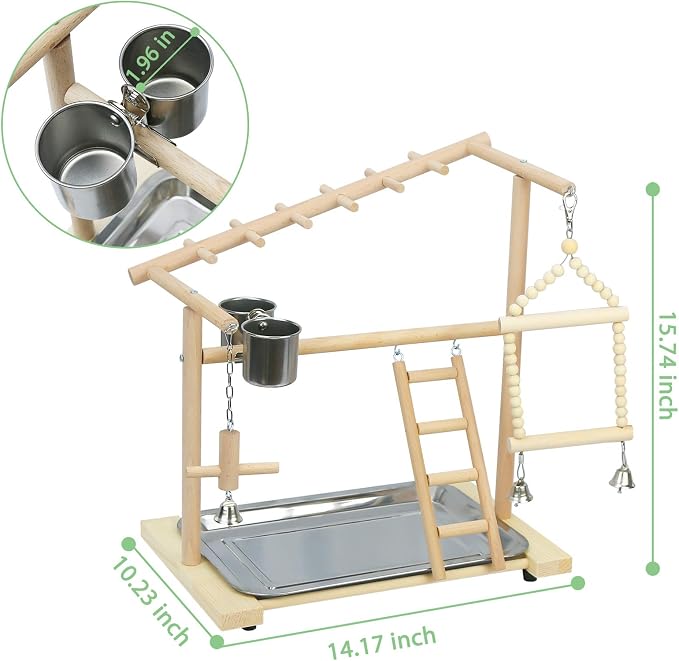 Parrot Playstand Bird Playground Birdcage Wood Perch Stand Ladder Swing - Image 2