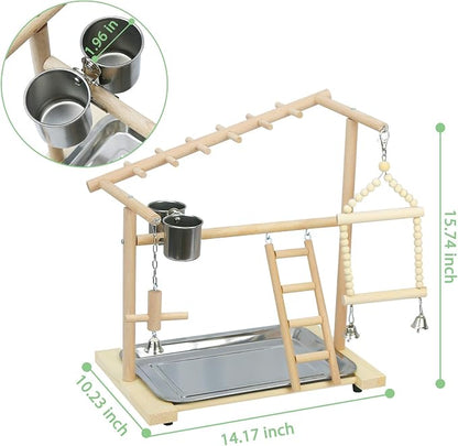 Parrot Playstand Bird Playground Birdcage Wood Perch Stand Ladder Swing - Image 2