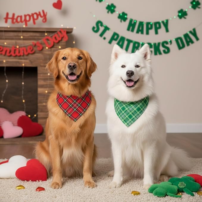 Weewooday 50 Pcs Valentine's & St. Patrick's Day Dog Bandanas Bulk Red & Green - Image 2