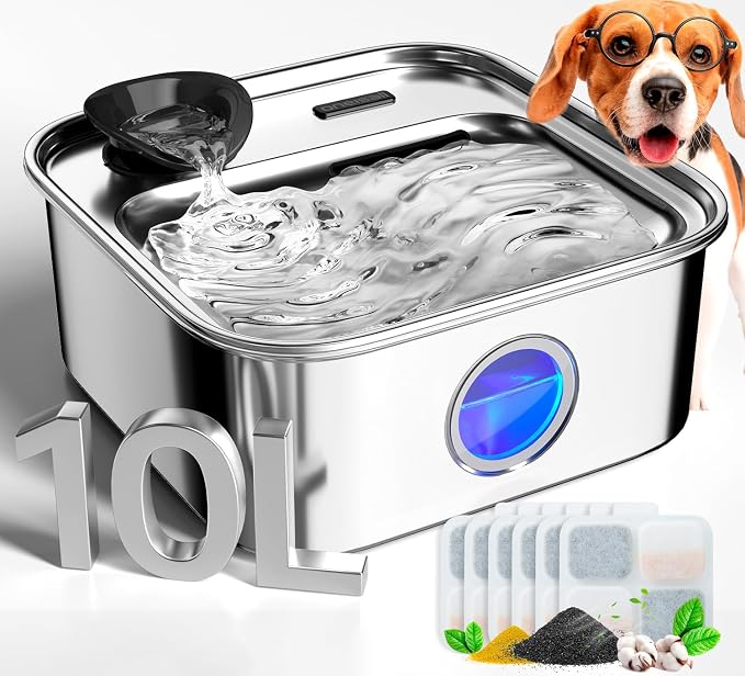 oneisall Dog Water Fountain, 2.6Gal/10L Stainless Steel Dog Water Bowl Dispenser by oneisall