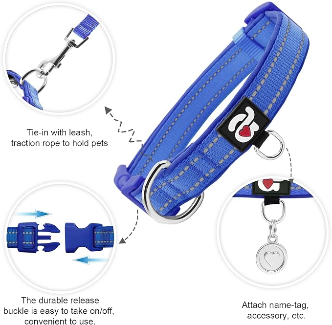 azuza Reflective Dog Collar, Soft Neoprene Padded Pet Collar - Image 2