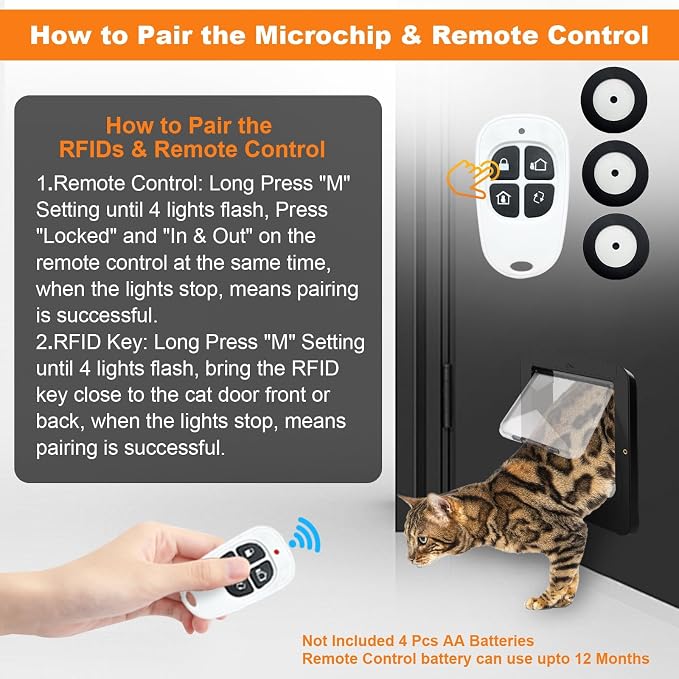 Smart Cat Door with 3 Collar Sensor, RFID Cat Door Collar Activated with Remote - Image 5
