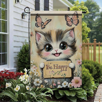 Be Happy Cat Garden Flag 12x18 Inch Double Sided Outdoor Yard Banner Cute Kitten - Image 4