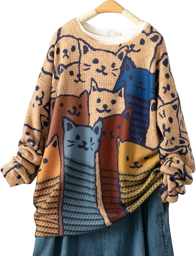 YESNO Women Christmas Sweater Graphic Printed Oversized Pullover Sweaters - Image 5