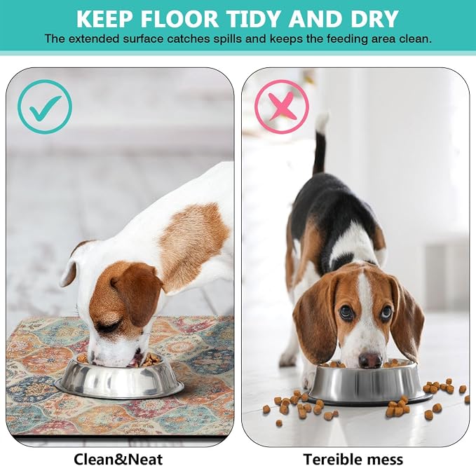 Moroccan Trellis Dog Food & Water Mat, Mexican Talavera Boho Colorful Pet - Image 5