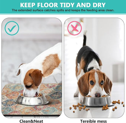 Moroccan Trellis Dog Food & Water Mat, Mexican Talavera Boho Colorful Pet - Image 5